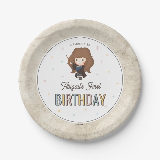 Plato De Papel Harry Potter Chibi Hermione Mago Cumpleaños (Anverso)