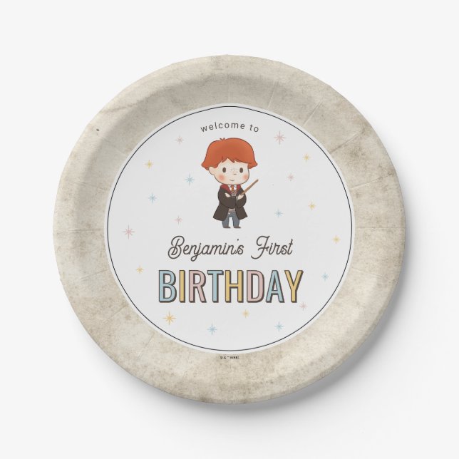 Plato De Papel Harry Potter Chibi Ron Weasley Mago Cumpleaños (Anverso)
