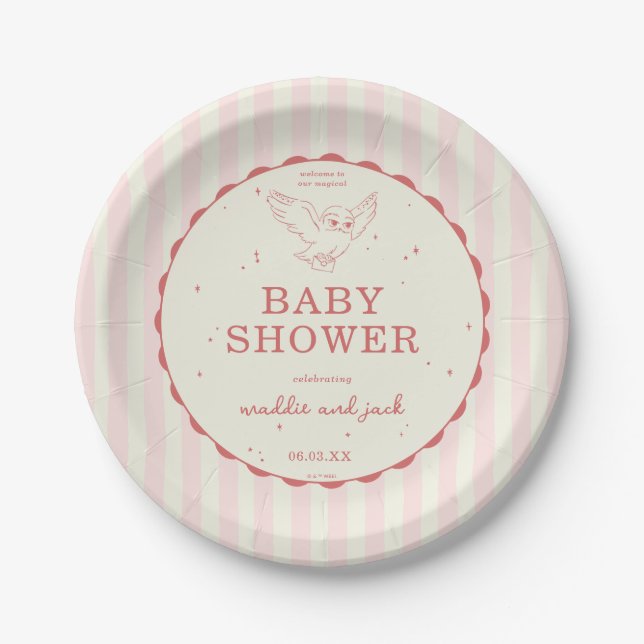 Plato De Papel Harry Potter Hedwig Pink Stripe Baby Shower (Anverso)