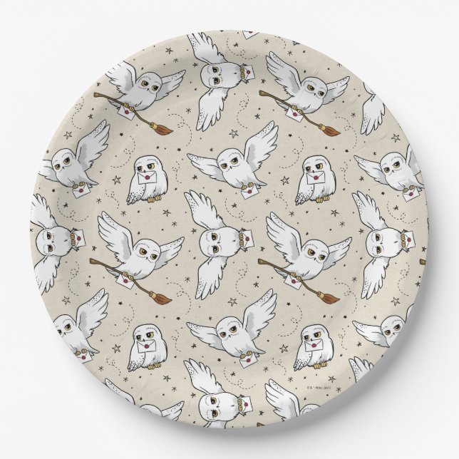 Plato De Papel Harry Potter | Patrón Hedwig - Baby Shower (Anverso)