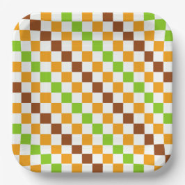 Plato De Papel Harvest diagonal checkerboard pattern