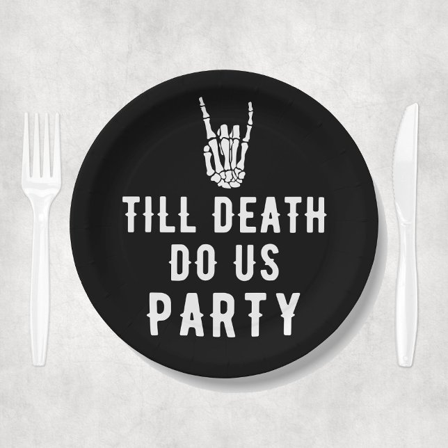 Plato De Papel Hasta que la muerte nos haga fiesta Esqueleto negr (Till Death Do Us Party Black Skeleton Party Paper Plates
)