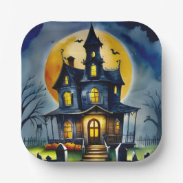 Plato De Papel Haunted Hollow y Moon