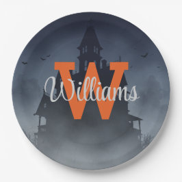 Plato De Papel Haunted House Halloween Decor Custom Monogram