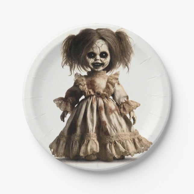 Plato De Papel Haunted Spooky Doll Halloween Costume Fiesta (Anverso)