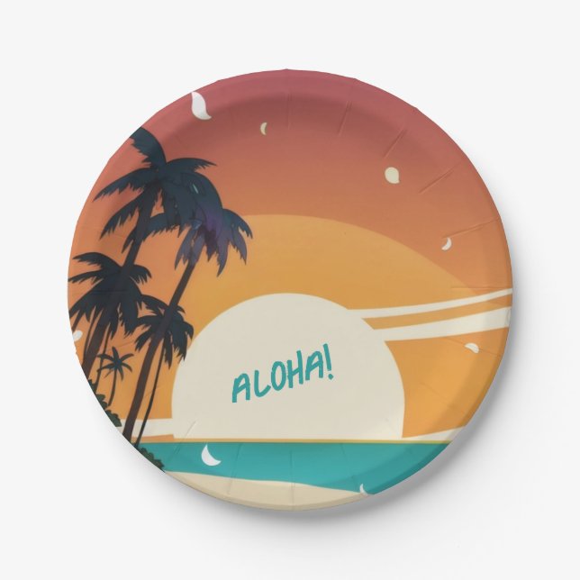 Plato De Papel Hawai/Aloha/Tropical/playa (Anverso)