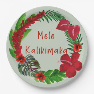 Plato De Papel Hawaiano Mele Kalikimaka Papel de guerra tropical