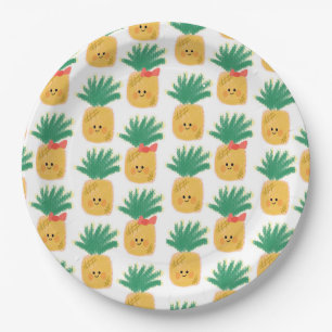 Plato De Papel Hawaii Cute Pineapples Cumpleaños tropical