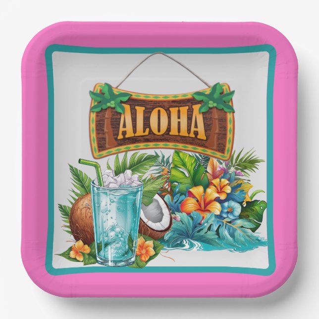 Plato De Papel Hawaiian Aloha (Anverso)