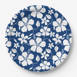 PLATO DE PAPEL HAWAIIAN HULA (HIBISCUS) NAVY