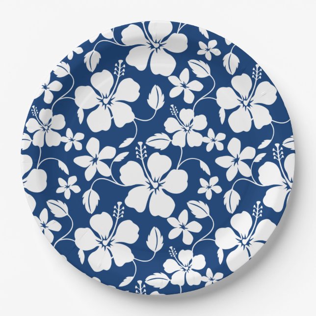 PLATO DE PAPEL HAWAIIAN HULA (HIBISCUS) NAVY (Anverso)