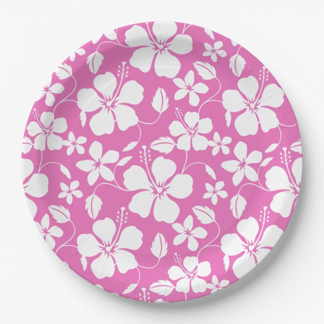 PLATO DE PAPEL HAWAIIAN HULA (HIBISCUS) PINK (Anverso)