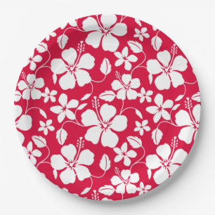 PLATO DE PAPEL HAWAIIAN HULA (HIBISCUS) RED