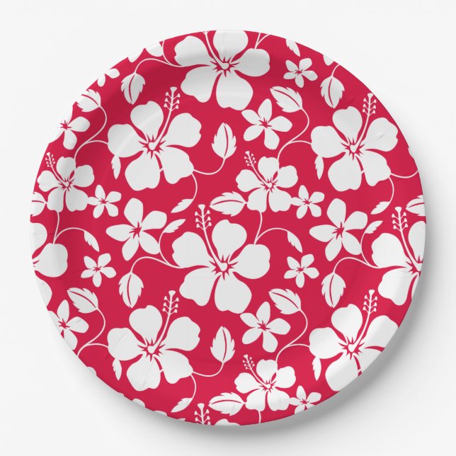 PLATO DE PAPEL HAWAIIAN HULA (HIBISCUS) RED (Anverso)