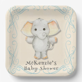 Plato De Papel Hay un cacahuete en camino a la ducha de bebé elef