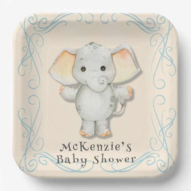 Plato De Papel Hay un cacahuete en camino a la ducha de bebé elef (Anverso)