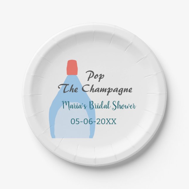 Plato De Papel Haz saltar el champán azul para la ducha de la nov (Anverso)