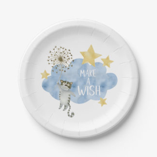 Plato De Papel Haz Un Deseo De Que Gatos Estrellas Nube Fiesta De