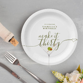Plato De Papel Hazlo Treinta Martini 30 Fiesta de cumpleaños