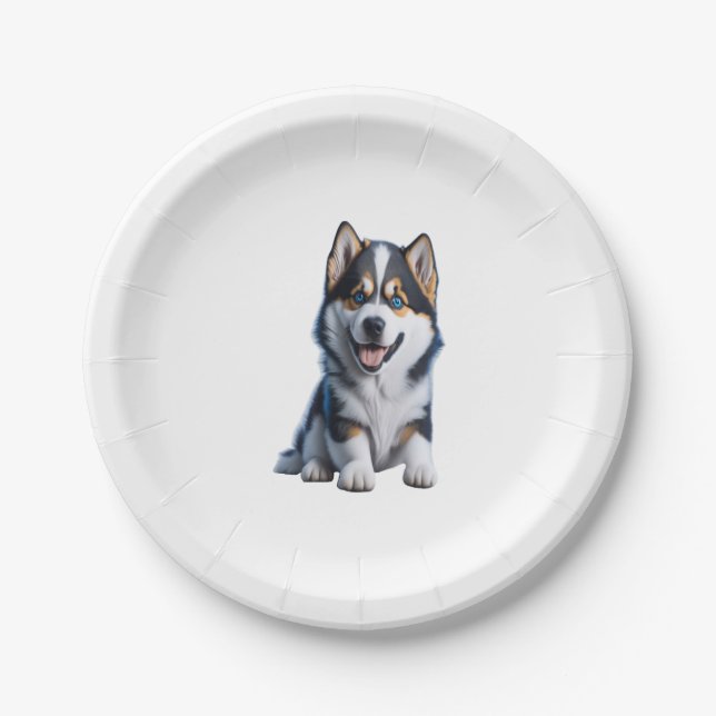 Plato De Papel HD Adorable Alaskan Malamute retrato de cachorro - (Anverso)