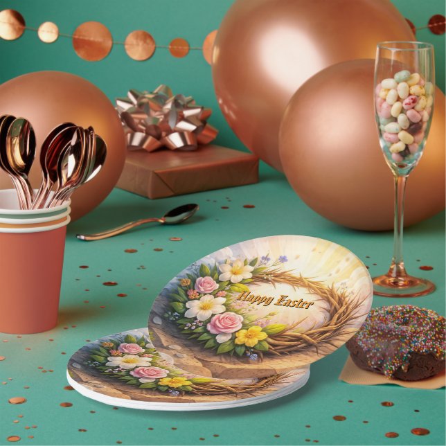 Plato De Papel He Is Risen Easter Floral Crown of Thorns (Multi)