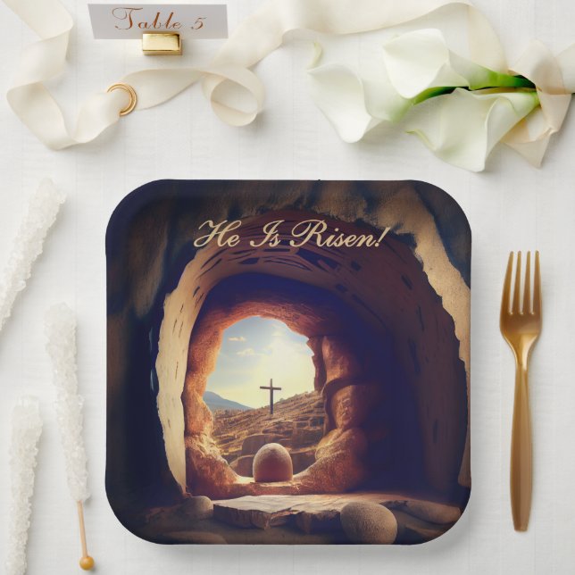 Plato De Papel He is Risen! Easter Sunday Paper Plate (Boda)