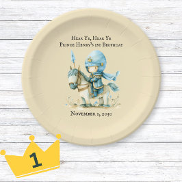 Plato De Papel Hear Ye Medieval Knight Boy's 1er cumpleaños