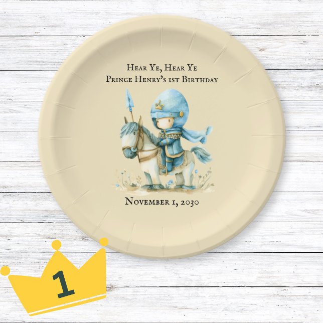 Plato De Papel Hear Ye Medieval Knight Boy's 1er cumpleaños (Hear Ye Medieval Knight Boy’s 1st Birthday Paper Plates)