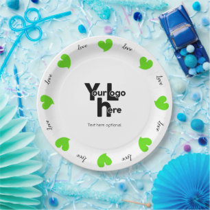 Plato De Papel Hearty Hearts Verde - Texto y Logo Personalizados