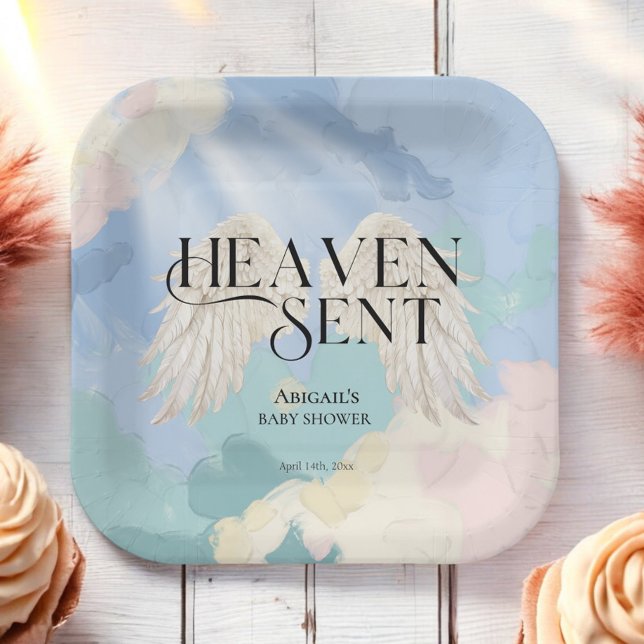 Plato De Papel Heaven Sent Angel Wings Pastel Baby Shower (Subido por el creador)