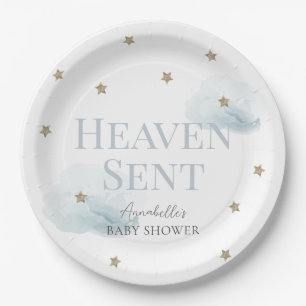 Plato De Papel Heaven Sent Blue Cloud Boy Baby Shower