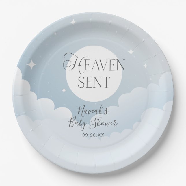 Plato De Papel Heaven Sent Blue Clouds Baby Shower (Anverso)