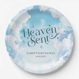 Plato De Papel Heaven Sent Blue Sky Clouds Personalizado de Baby
