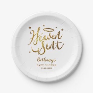 Plato De Papel Heaven Sent Christian Theme Baby Shower Gold