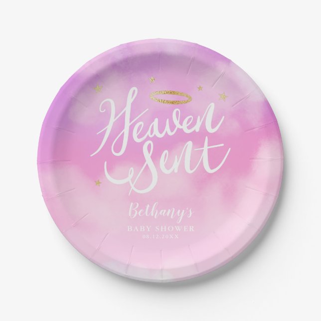 Plato De Papel Heaven Sent Christian Theme Baby Shower Pink (Anverso)