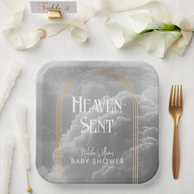 Plato De Papel Heaven Sent Clouds Golden Neutral Baby Shower (Boda)