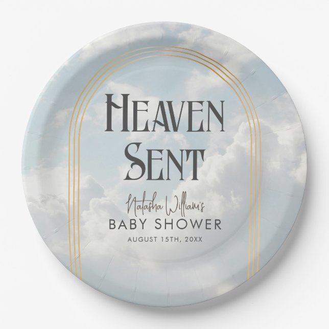Plato De Papel Heaven Sent Clouds Sky Boho Arch Baby Shower (Anverso)