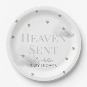 Plato De Papel Heaven Sent Gray Cloud Baby Shower neutral en cuan