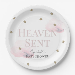 Plato De Papel Heaven Sent Pink Cloud Chica Baby Shower