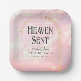 Plato De Papel Heaven Sent Pink Clouds Gold Arch Baby Shower