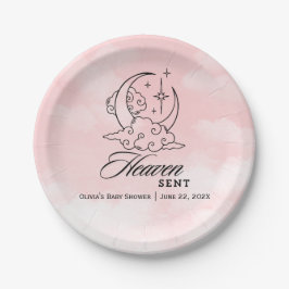 Plato De Papel Heaven Sent Pink Moon Stars Baby Shower