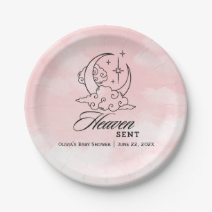 Plato De Papel Heaven Sent Pink Moon Stars Baby Shower
