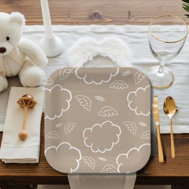 Plato De Papel  Heavenly Angel Halo Cloud  Beige   (Heavenly Angel Halo Cloud Beige Paper Plates)