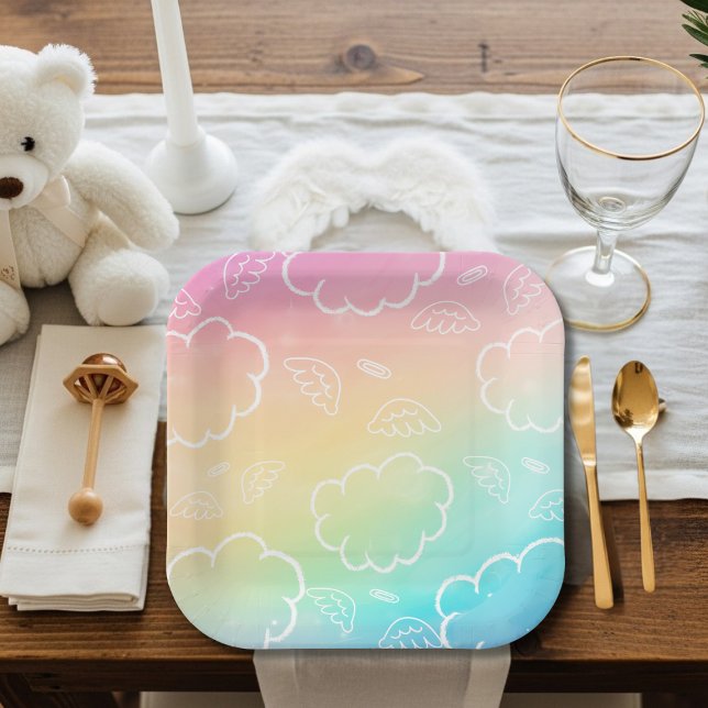 Plato De Papel  Heavenly Angel Halo Cloud  Rainbow   (Heavenly Angel Halo Cloud Rainbow Paper Plates)