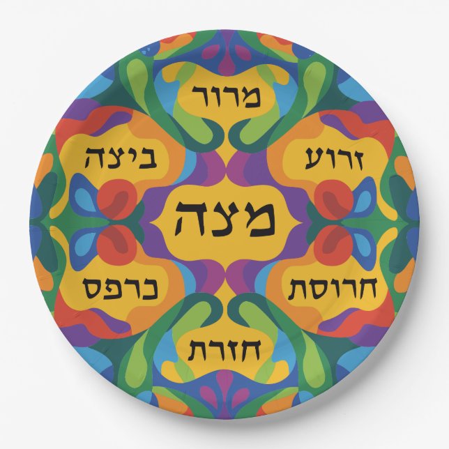 Plato De Papel Hebrew Pesach Seder Plate for Passover Dinner  (Anverso)