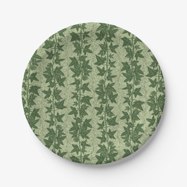Plato De Papel Hedera Ivy Vines - patrón D_L verde botánico. (Anverso)