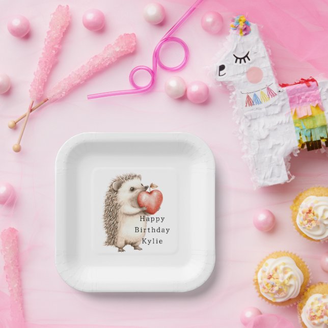 Plato De Papel Hedgehog Apple Heart Birthday (Fiesta)
