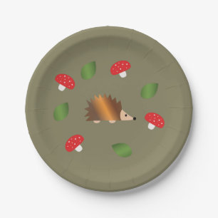 Plato De Papel Hedgehog champiñones y hojas