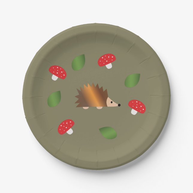 Plato De Papel Hedgehog champiñones y hojas (Anverso)