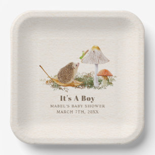 Plato De Papel Hedgehog Grasshopper Mushroom Woodland Baby Shower